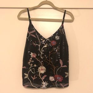 Sequined Embroidered Tank Top with Sheer Back